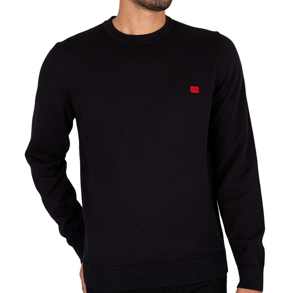 NWT HUGO Men's Large Black San Gottardo Crew Neck Sweater 100% Cotton